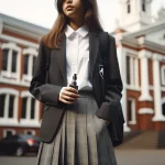 Girl in private school uniform vapes outside school